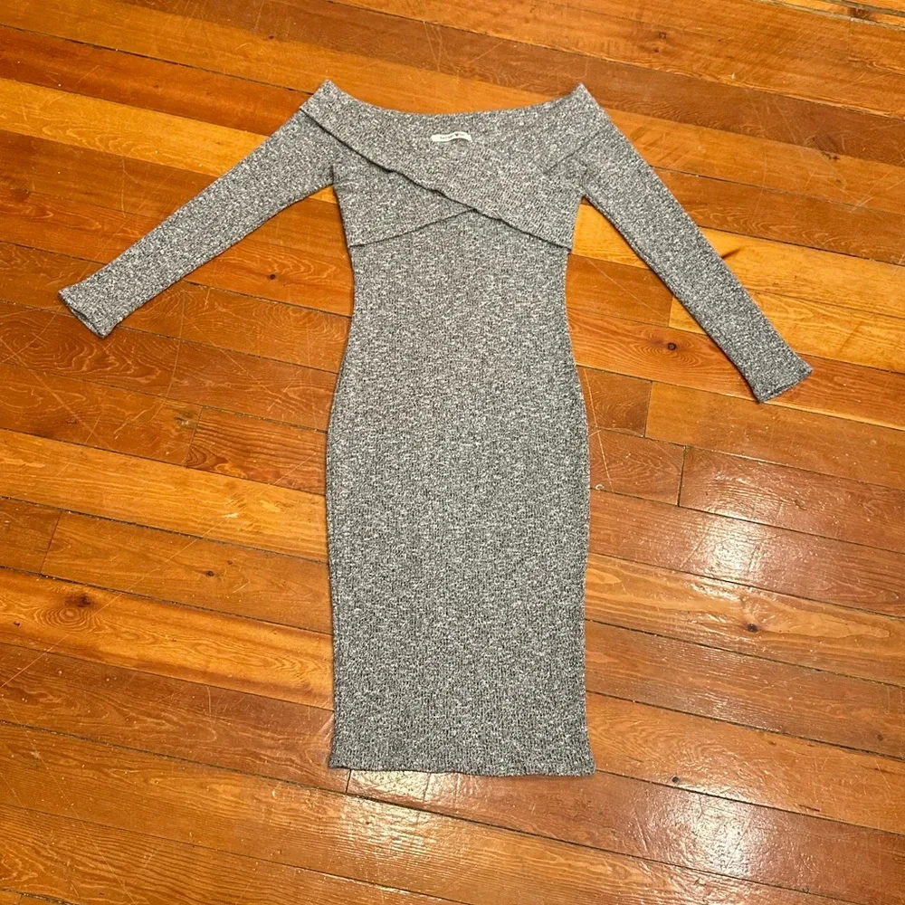 🔥Better Be Heathered Gray Long Sleeve off-shoulder bodcon Dress Holiday Party
